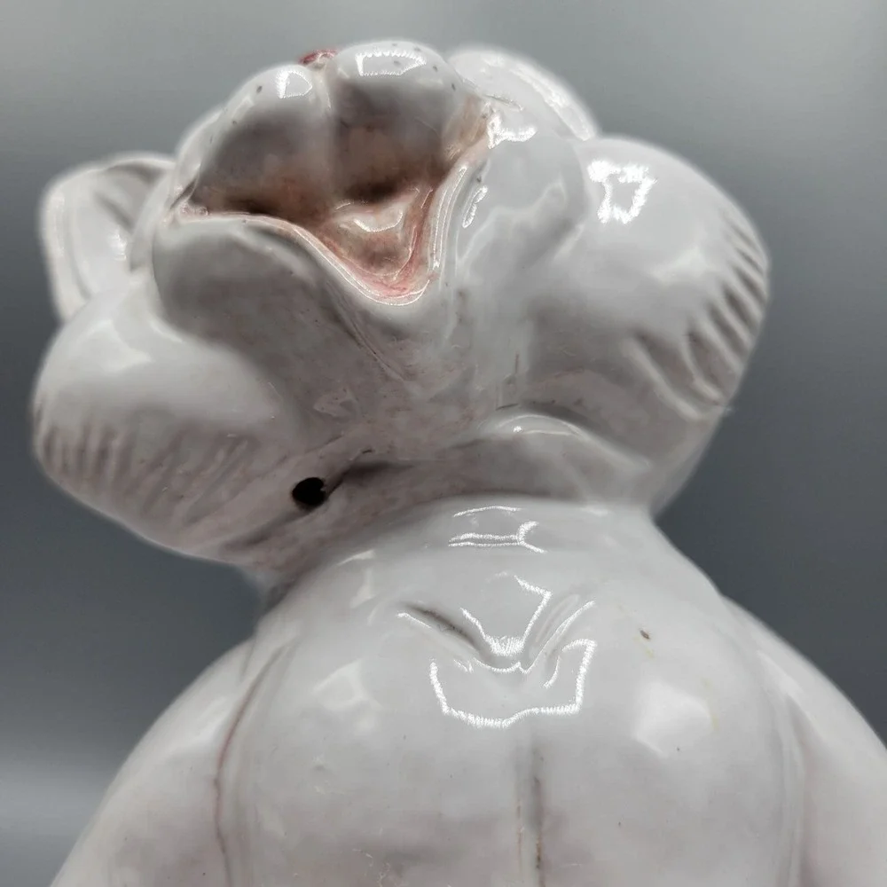 Vintage Whimsical Laughing Cat Figurine Made In Italy Redware Pottery Blue Eyes